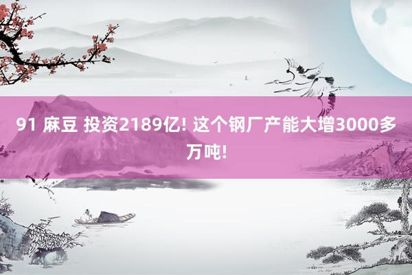 91 麻豆 投资2189亿! 这个钢厂产能大增3000多万吨!